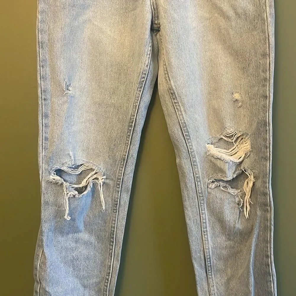We The Free High Waisted Denim Jeans Rigid Raw Hem Button Fly Distressed Sz 24